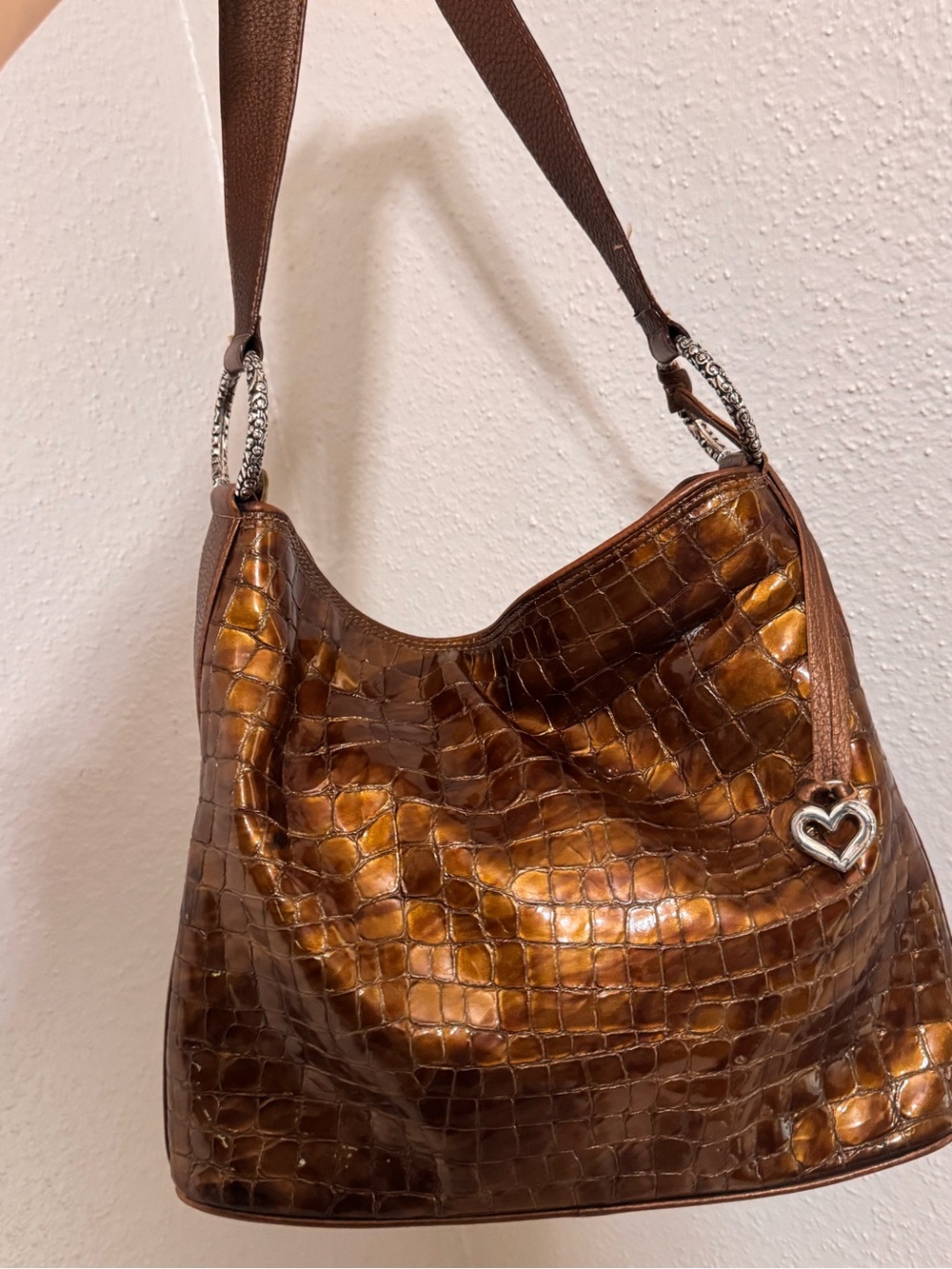 Brighton Metallic Copper Brown Croc-Embossed Shoulder Bag